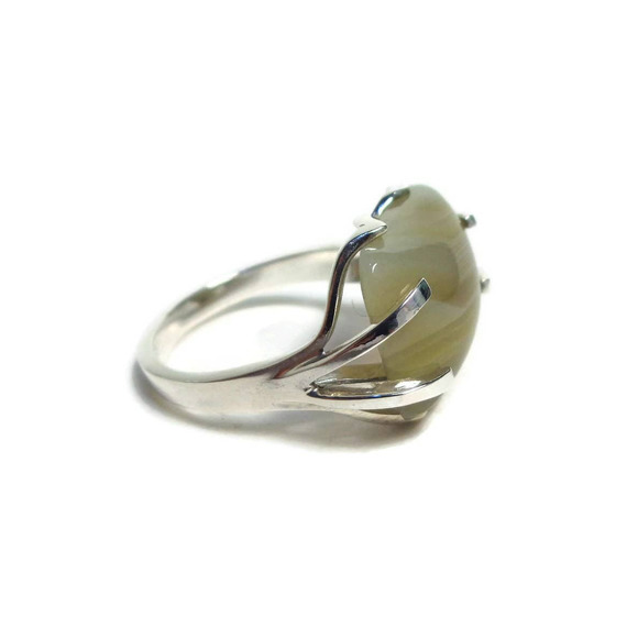 925 Sterling Silver Agate Ring, Natural Agate Ring Size 7.5, Custom Made Gift - Picture 4 of 9